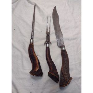 VTG Antique Knife,Fork,File Stag Horn Handled Cutlery